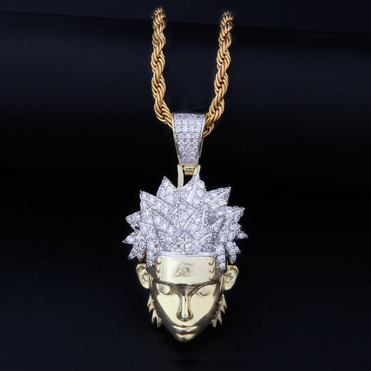 Iced Cartoon Character Pendant Necklace with Cubic Zirconia – Gold Tone or Silver Tone Twisted Chain, Unisex Hip Hop Statement Jewelry