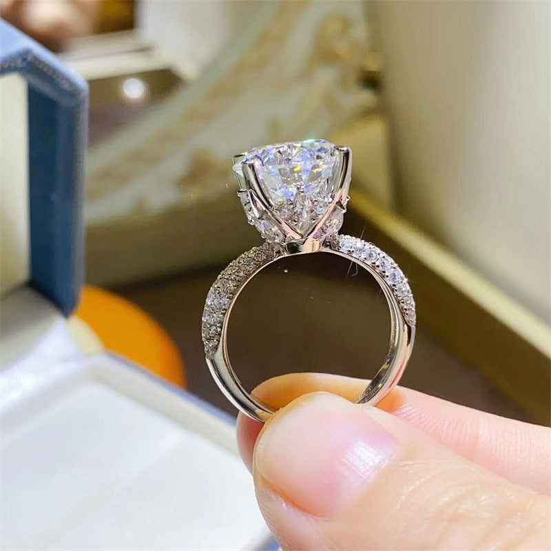 Moissanite Engagement Ring with Pave Band for Women, Large Center Stone Ring, Sizes 9-19 product image