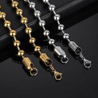 8 mm Polished Ball Chain Hip Hop Necklace or Bracelet with Stainless steel Base - CHA050