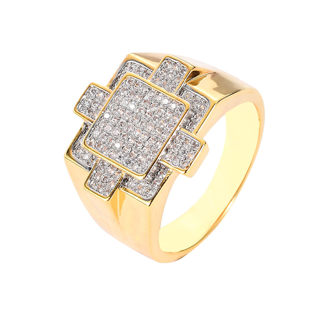 Hip Hop Geometric Cubic Zirconia Ring for Men