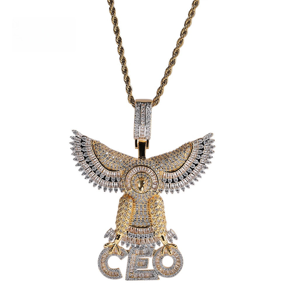 Gold Plated Eagle Pendant Necklace with Cubic Zirconia Statement Chain for Women product image