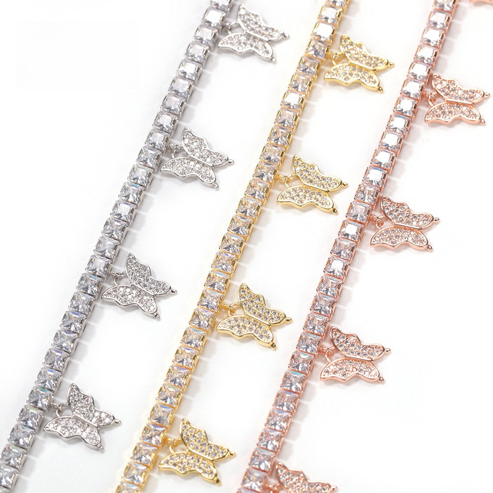Butterfly Cubic Zirconia Tennis Anklet for Women – 9 Inch Gold, Silver & Rose Gold Copper Chain product image