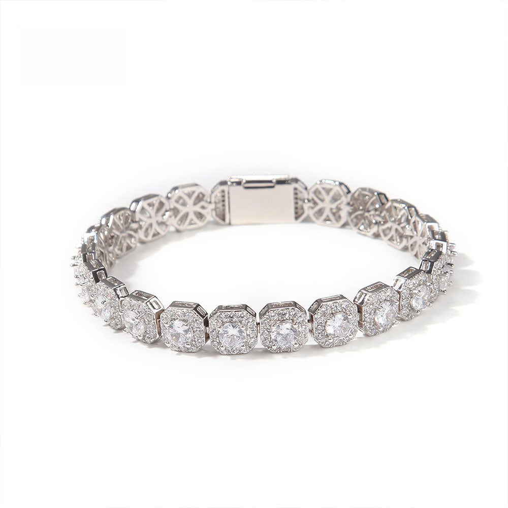 Unisex Iced Octagon Cubic Zirconia Bracelet - Gold or Silver Tone Hip Hop Statement Chain