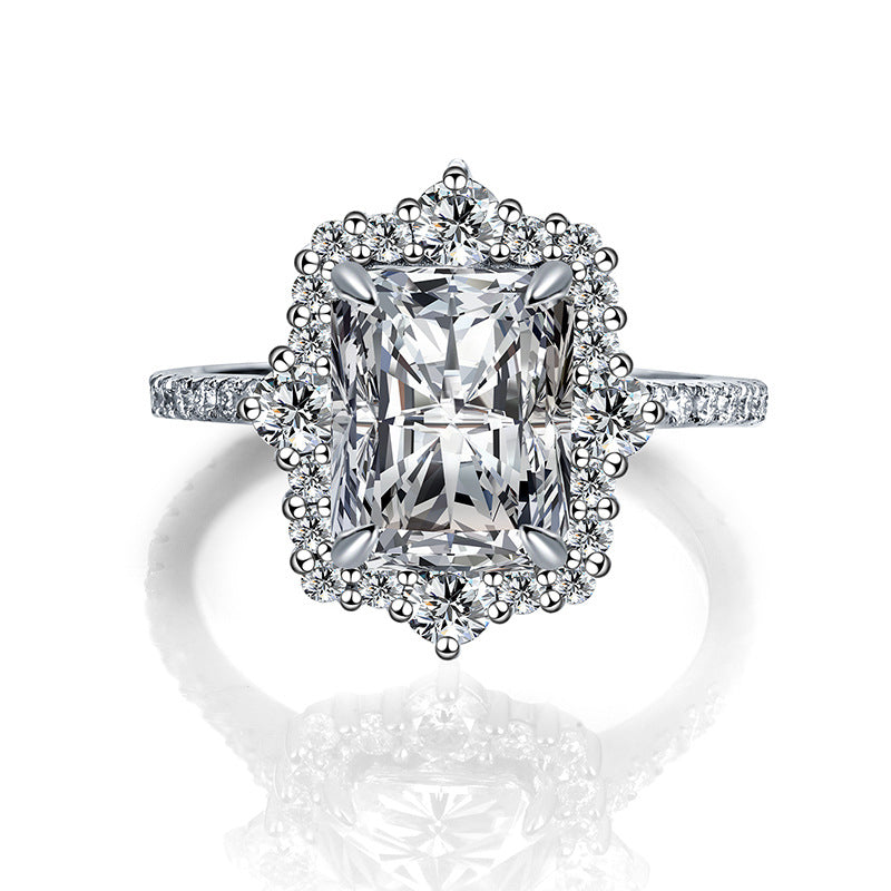 Radiant Cut Moissanite Halo Ring, 8x10 925 Sterling Silver Engagement Ring product image