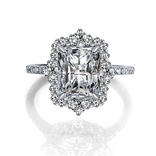 Radiant Cut Moissanite Halo Ring, 8x10 925 Sterling Silver Engagement Ring product image