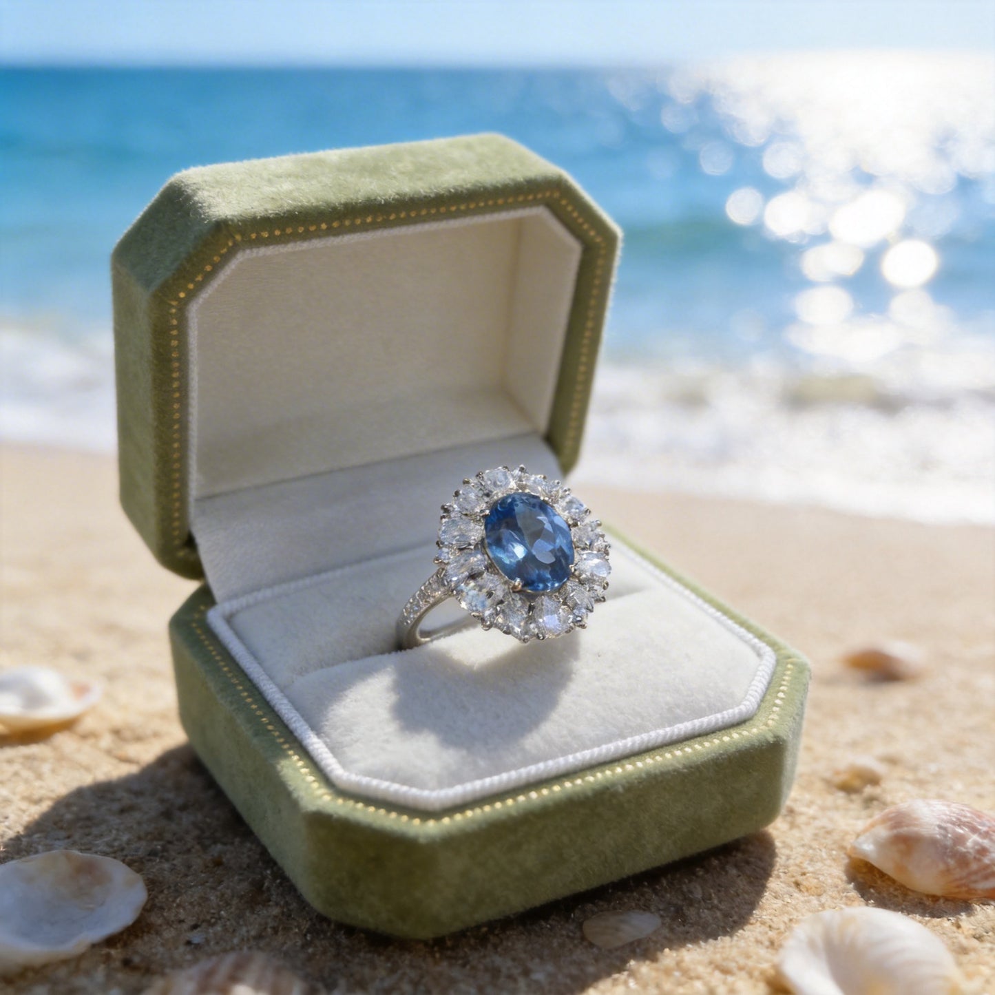 925 Silver Oval Blue Halo Ring, Blue Spinel Promise Ring for Women, Daily Wear Ring product image