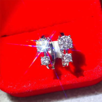 U-Shape Moissanite Ear Cuff Earrings, Clear or Color Stone Stud Earrings in White Tone or Rose Tone