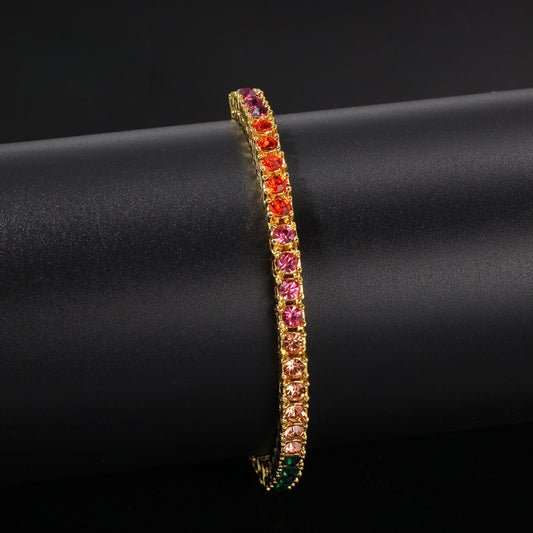 Unisex Rainbow Crystal Tennis Bracelet 8 Inch - Gold Plated or Silver Plated Elegant Statement Chain
