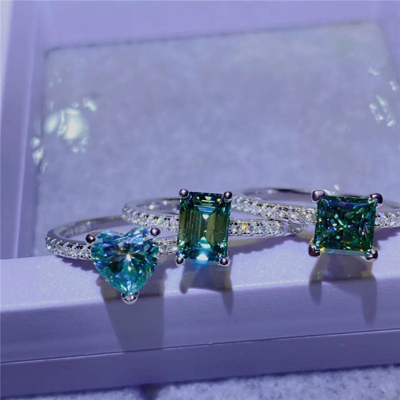 Moissanite Ring for Women, Heart Emerald Cut and Princess Cut Halo Band Ring Gift product image