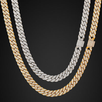 12mm Iced Out Cuban Link Chain Necklace & Bracelet for Women and Men, Geometric Cubic Zirconia Hip Hop Jewelry