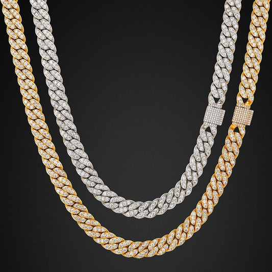 12mm Iced Out Cuban Link Chain Necklace & Bracelet for Women and Men, Geometric Cubic Zirconia Hip Hop Jewelry product image