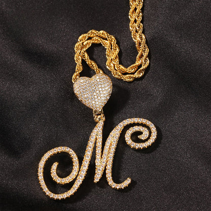 Personalized Initial Letter Pendant Necklace with Cubic Zirconia Heart Charm and Twisted Chain