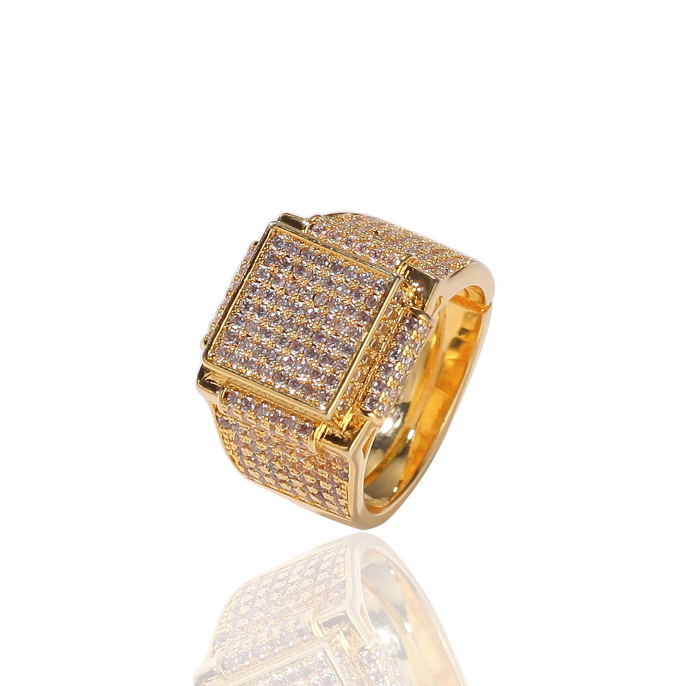 Men’s Square Cubic Zirconia Statement Ring in Gold or Silver Color product image
