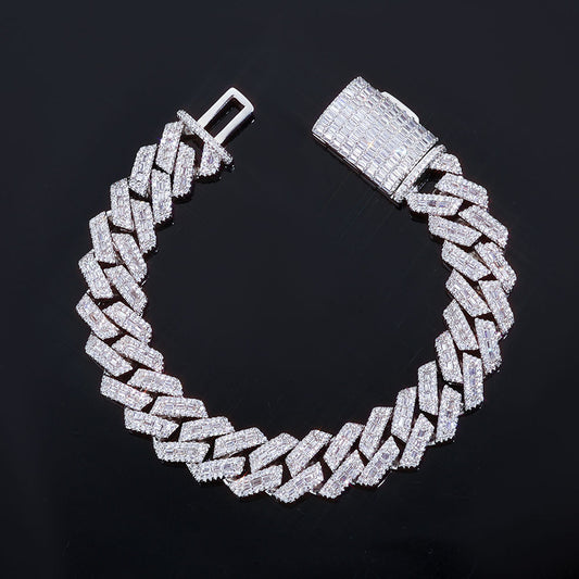 14 mm Diamond-Shaped Iced Cuban Hip Hop Bracelet with Cubic Zirconia on a Copper Base - CHA352 product image