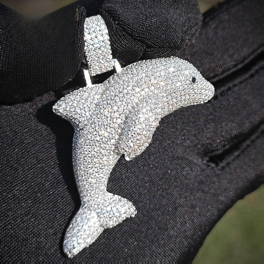Iced Out Dolphin Pendant Necklace