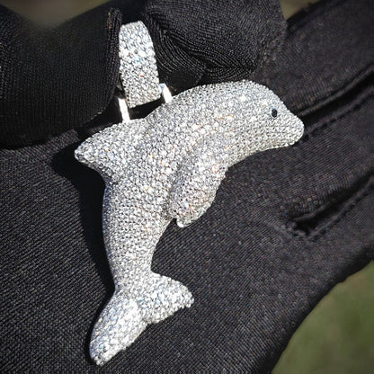 Iced Out Dolphin Pendant Necklace