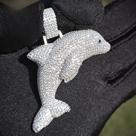 Iced Out Dolphin Pendant Necklace