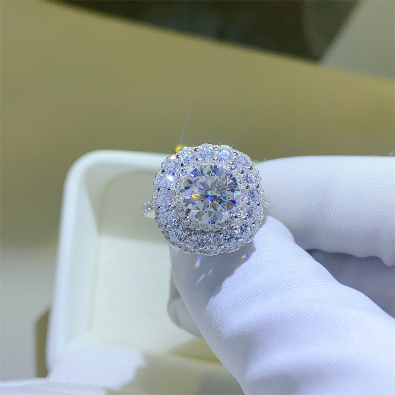 Moissanite Halo Ring for Women, Round Cut Engagement Ring, Double Halo Statement Ring, Sizes 9-20 product image