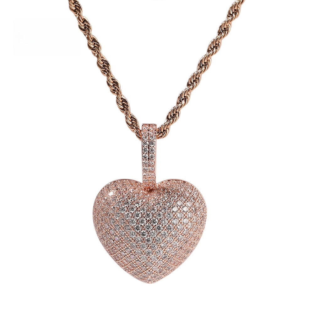 Cubic Zirconia Heart Pendant Necklace for Women - Gold, Silver & Rose Gold Twisted Chain