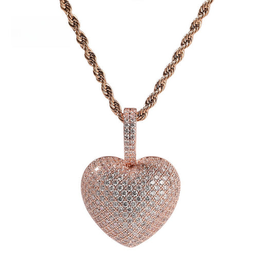 Cubic Zirconia Heart Pendant Necklace for Women - Gold, Silver & Rose Gold Twisted Chain
