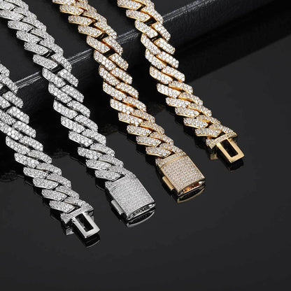 10 mm Double-Row Iced Cuban Hip Hop Necklace or Bracelet with Cubic Zirconia on a Copper Base - CHA041