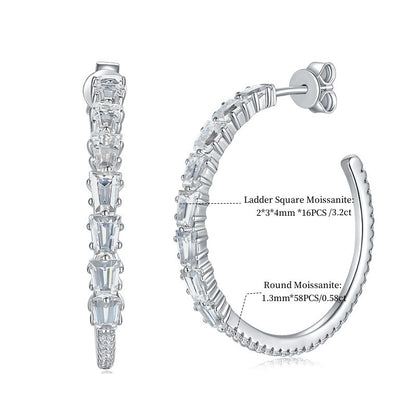 925 Silver Moissanite Hoop Earrings, Square and Round Stone Stud Hoops for Women