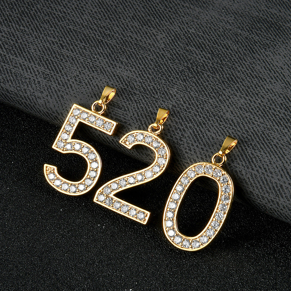 Hip Hop Light Luxury Number Cubic Zirconia Pendant Necklace for Men and Women