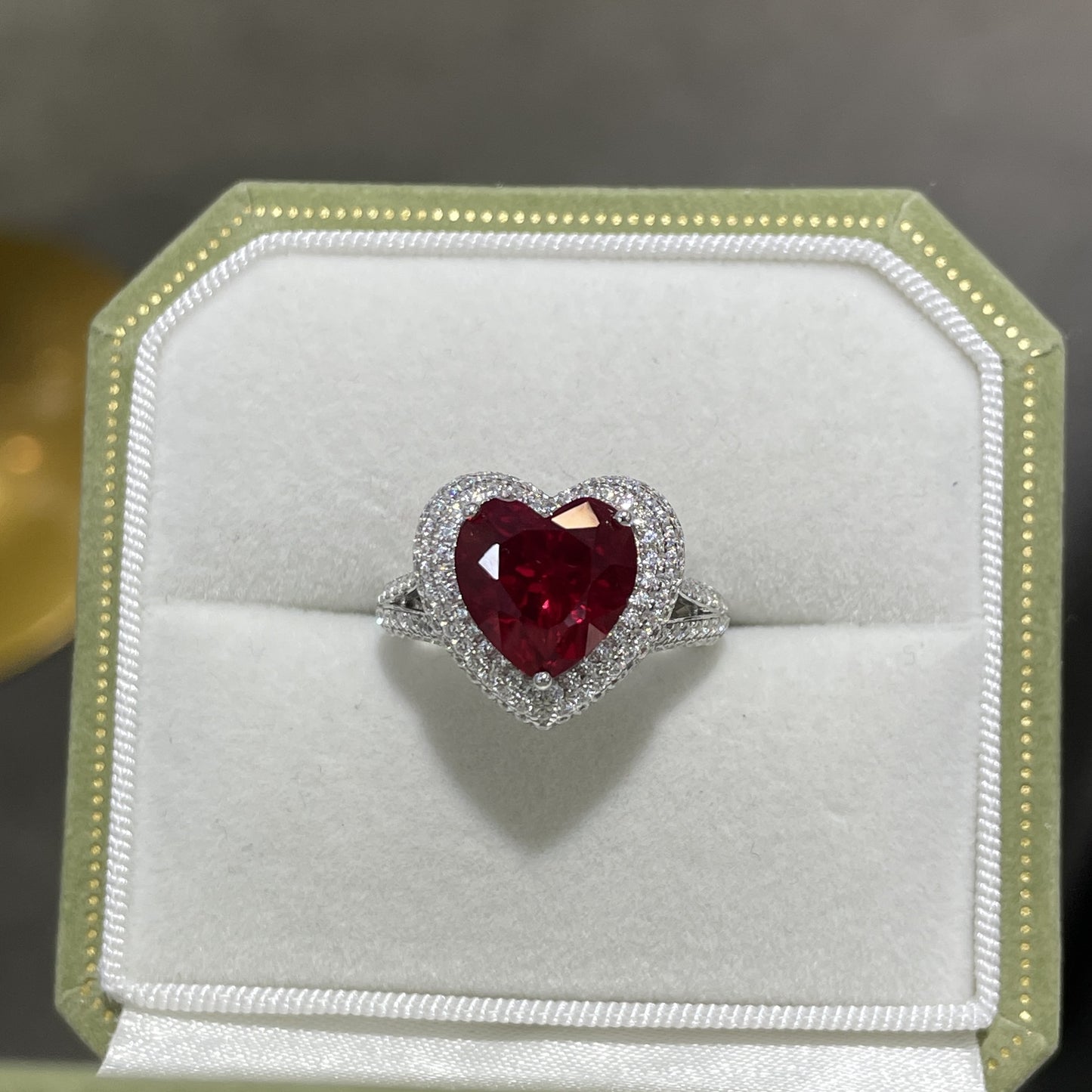 Heart-Shaped Red Gemstone Halo Ring, S925 Silver Promise Ring for Women product image