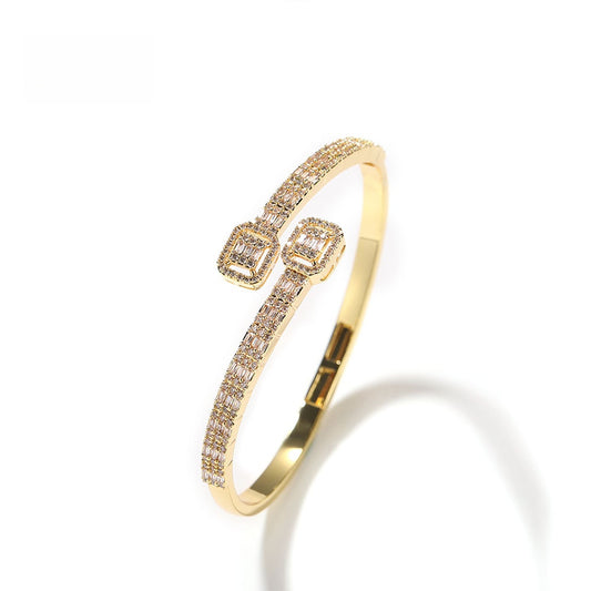 Elegant Oval Crystal Open Cuff Bracelet for Women - Gold or Silver Plated 8 Inch Dainty Bangle