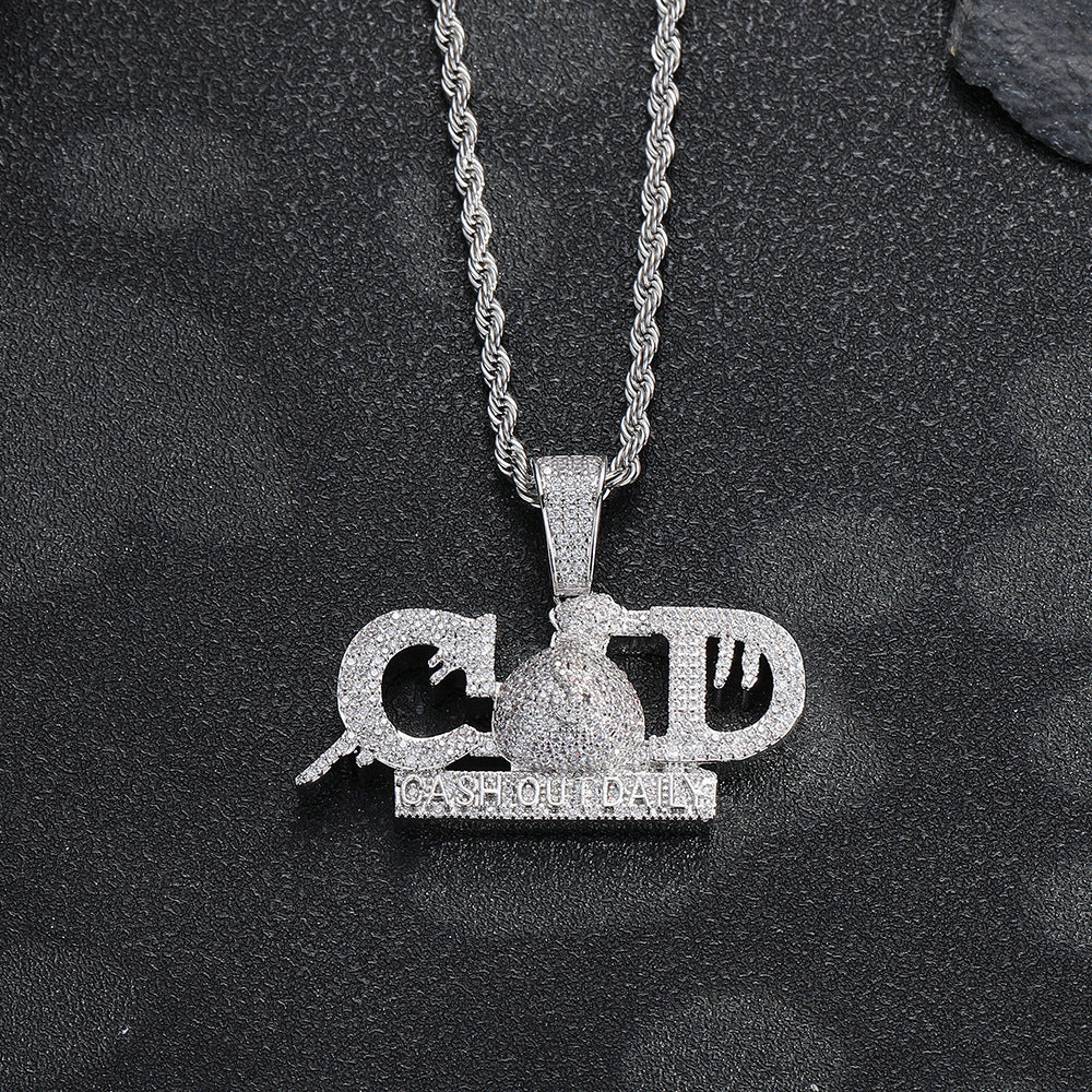 Men's Hip Hop Letter Pendant Rope Chain Necklace, CZ Copper Streetwear Jewelry