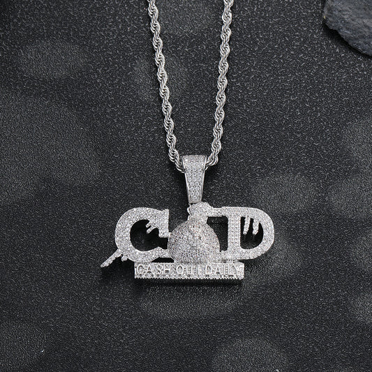 Men's Hip Hop Letter Pendant Rope Chain Necklace, CZ Copper Streetwear Jewelry