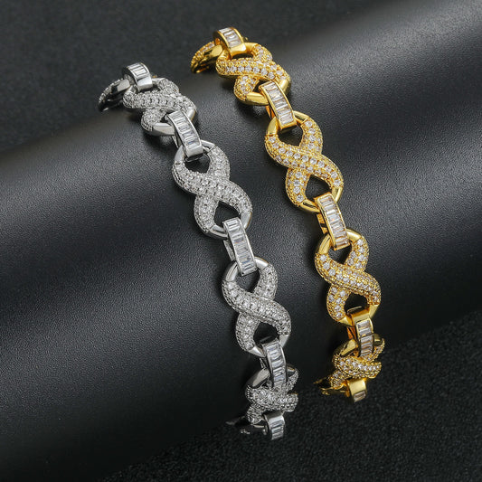 Hip Hop Four Leaf Clover Cuban Link Copper Bracelet for Men