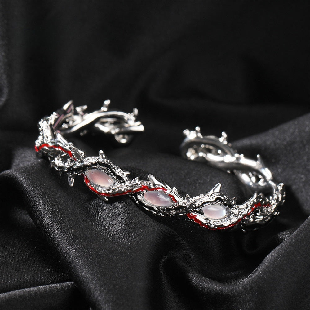 Silver Tone Hip Hop Dragon Line Bracelet with Cubic Zirconia Accents for Women