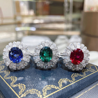 Oval Color Stone Halo Ring for Women, 5 Carat Cocktail Ring