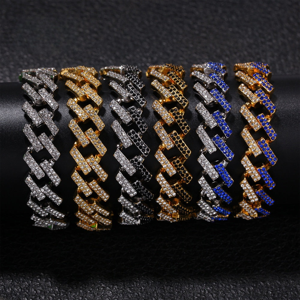Unisex Iced Chain Link Bracelet 8 Inch Gold Silver Black Blue Statement Jewelry product image