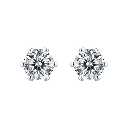 925 Silver Moissanite Stud Earrings, 0.5 Ct D Color, Six-Prong product image