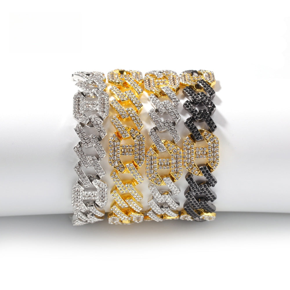 Iced Out Cuban Link Bracelet for Women and Men - Crystal Statement Chain Bracelet in Gold, Silver, Mixed Metal and Gold Black
