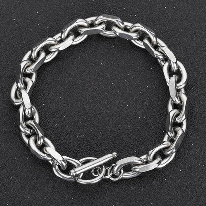 9 mm Polished Oval Link Hip Hop Bracelet with Stainless steel Base - CHA060