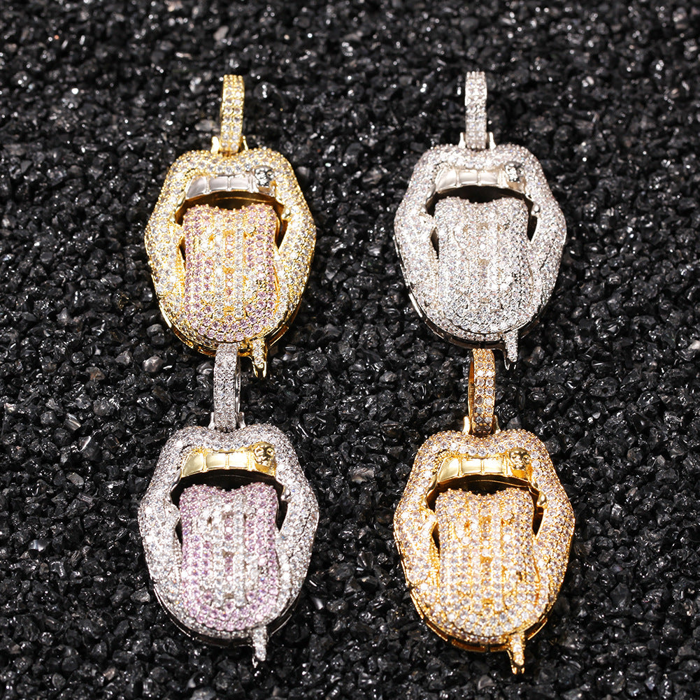 Iced Lip Pendant Necklace with Cubic Zirconia Twisted Chain for Women and Men – Statement Gold, Silver, Rose Gold Tone Necklace