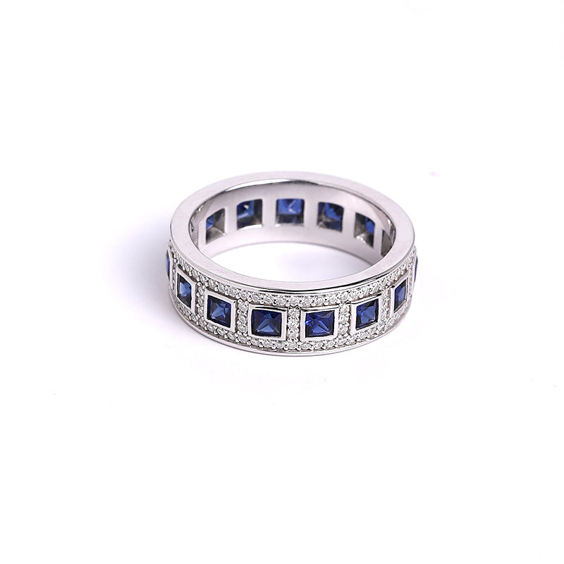 Lab-Created Blue Sapphire Square Eternity Ring, 925 Sterling Silver Band product image