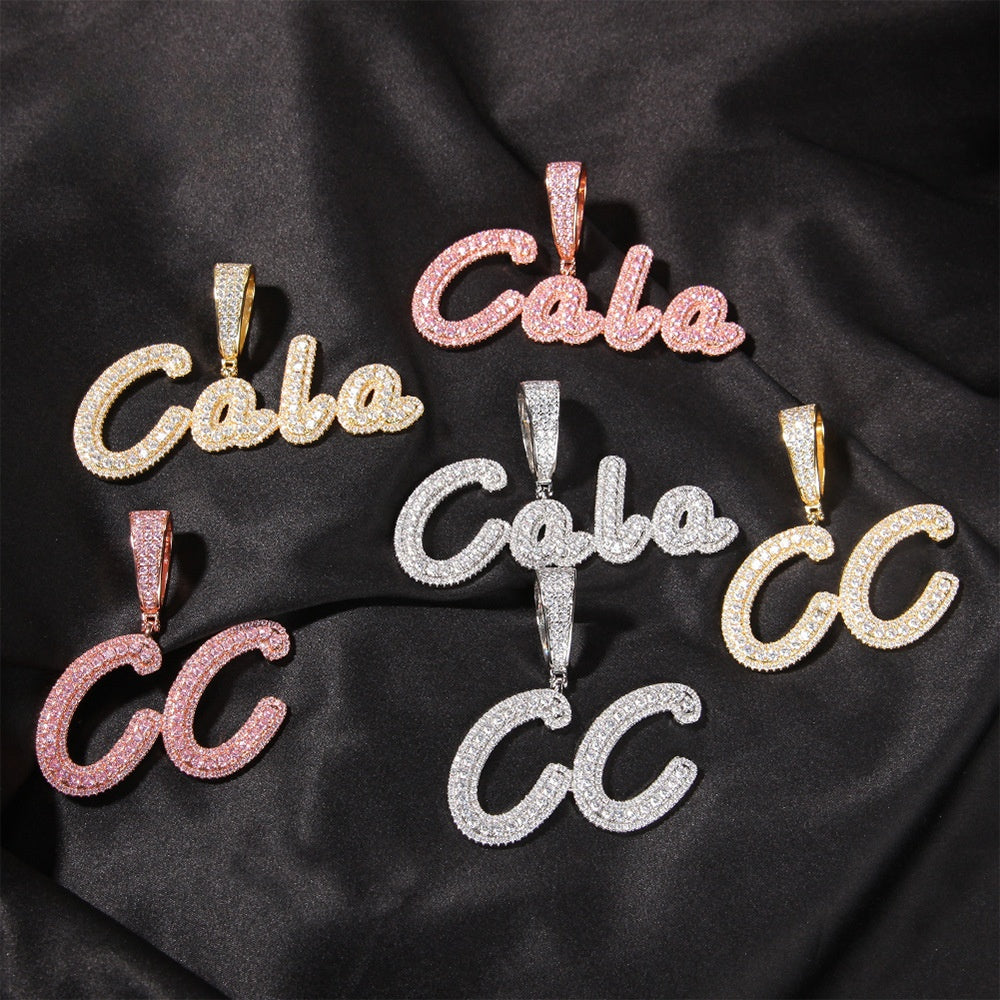 Personalized Bubble Letter Necklace with Cubic Zirconia Pendant for Women - Gold, Silver & Rose Gold Initial or Number Chain