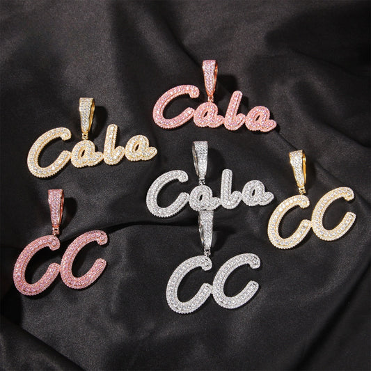 Personalized Bubble Letter Necklace with Cubic Zirconia Pendant for Women - Gold, Silver & Rose Gold Initial or Number Chain