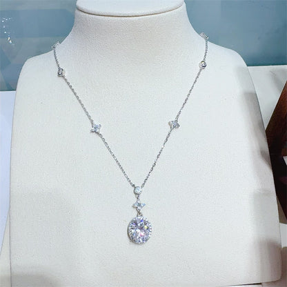 5 Carat Moissanite Necklace for Women, Oval Pendant Chain Necklace in 925 Silver, Geometric O Chain 41-50cm