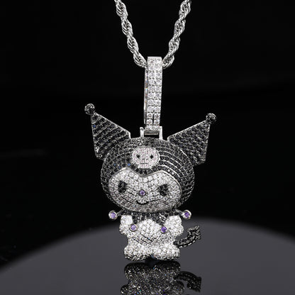 Iced Out Cartoon Character Pendant Necklace in Silvery Tone with Cubic Zirconia