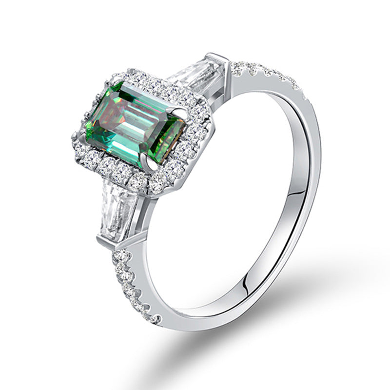Emerald-Cut Green Moissanite Halo Ring for Women, 18K Gold-Plated Ring product image