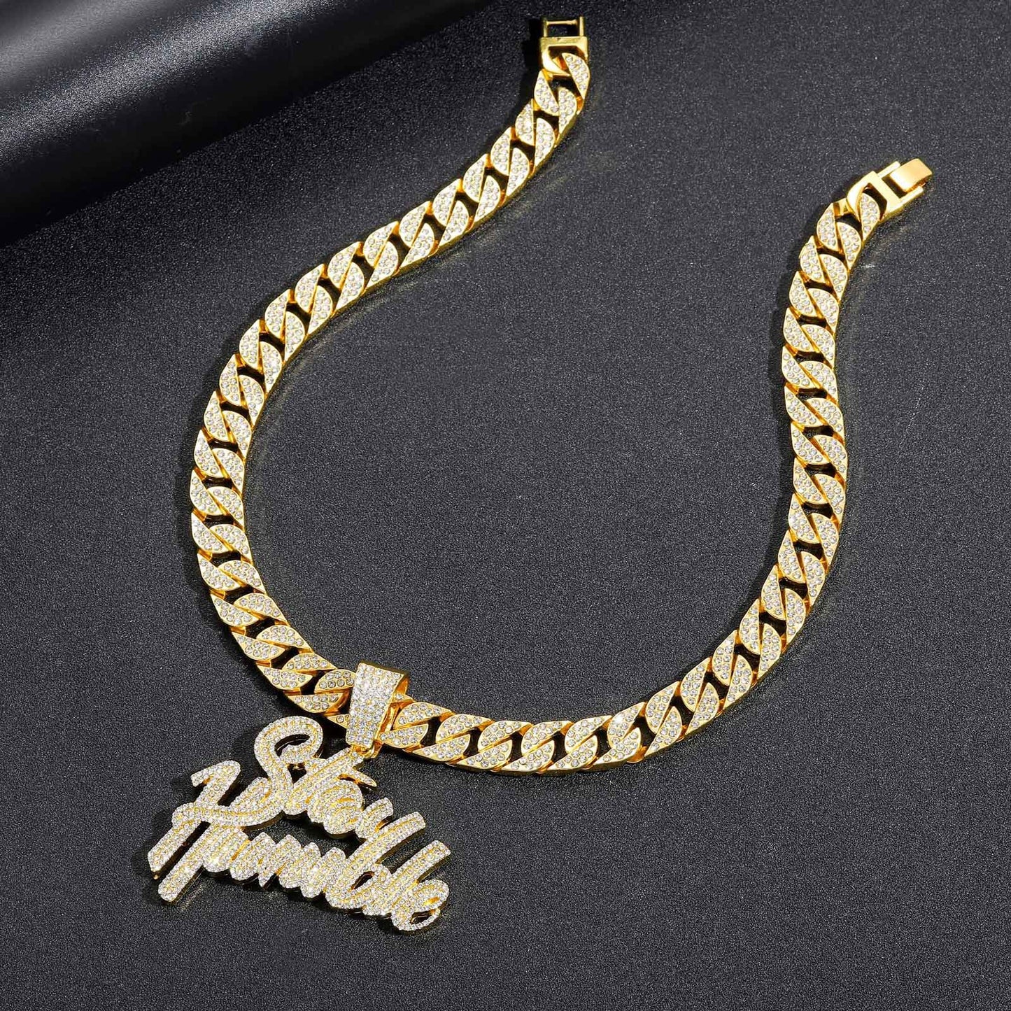 Hip Hop Letter Cuban Link Alloy Pendant Necklace for Men and Women