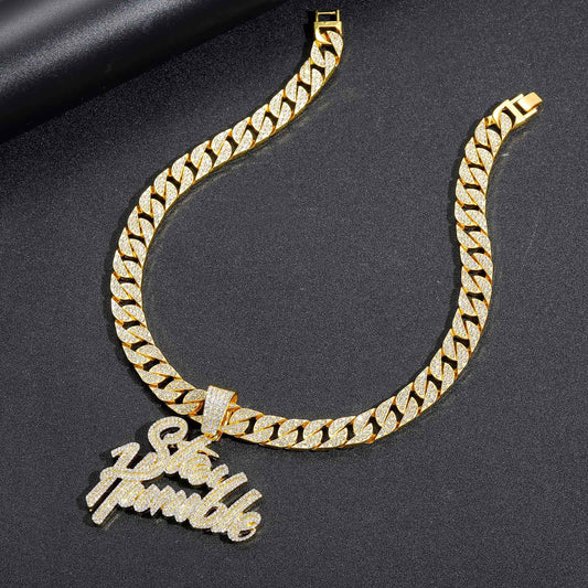 Hip Hop Letter Cuban Link Alloy Pendant Necklace for Men and Women