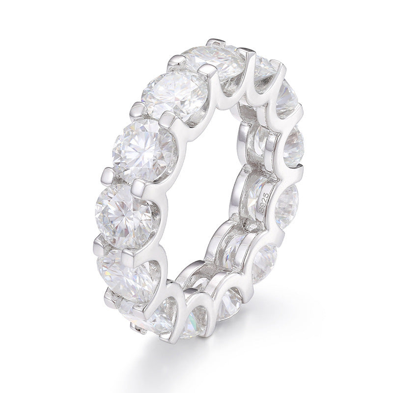 Unisex 925 Silver Moissanite Eternity Ring – Round Geometric Iced Out Statement Band product image