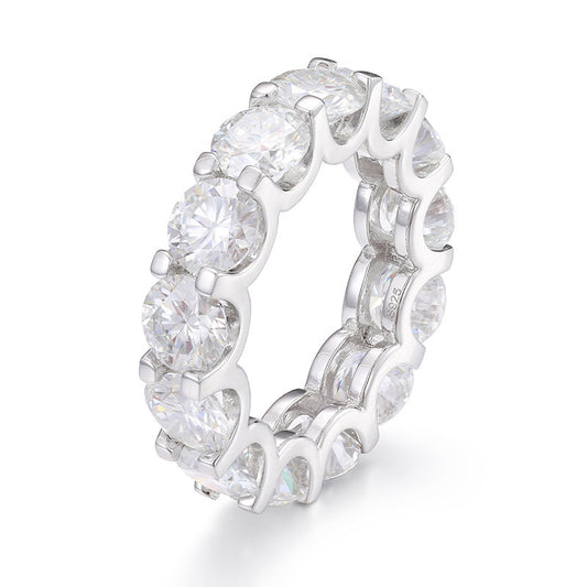 Unisex 925 Silver Moissanite Eternity Ring – Round Geometric Iced Out Statement Band product image
