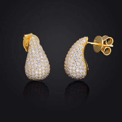 Iced Out Moissanite Teardrop Stud Earrings for Women and Men in Gold Tone or White Platinum Tone
